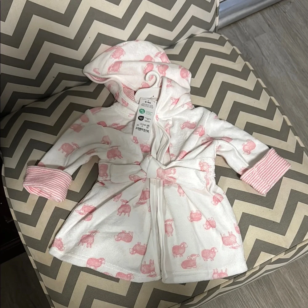 Carter's White and Pink Elephant Hooded Baby Bathrobe